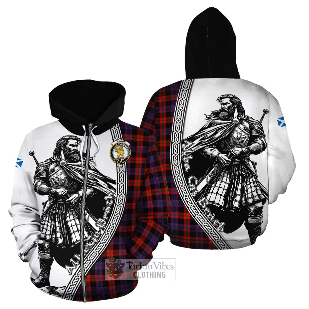 Tartan Vibes Clothing Brown (Broun) Tartan Clan Crest Cotton Hoodie with Highlander Warrior Celtic Style