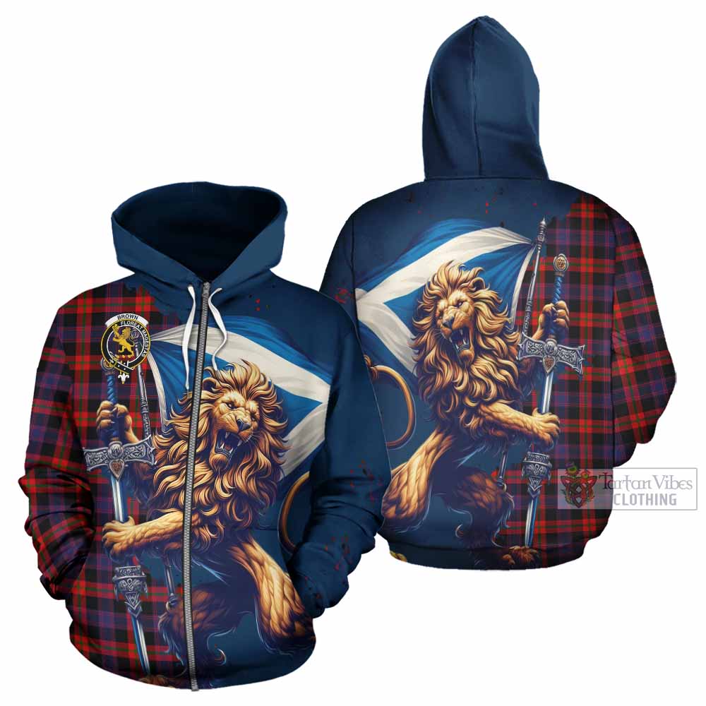 Brown (Broun) Tartan Family Crest Hoodie with Scottish Majestic Lion