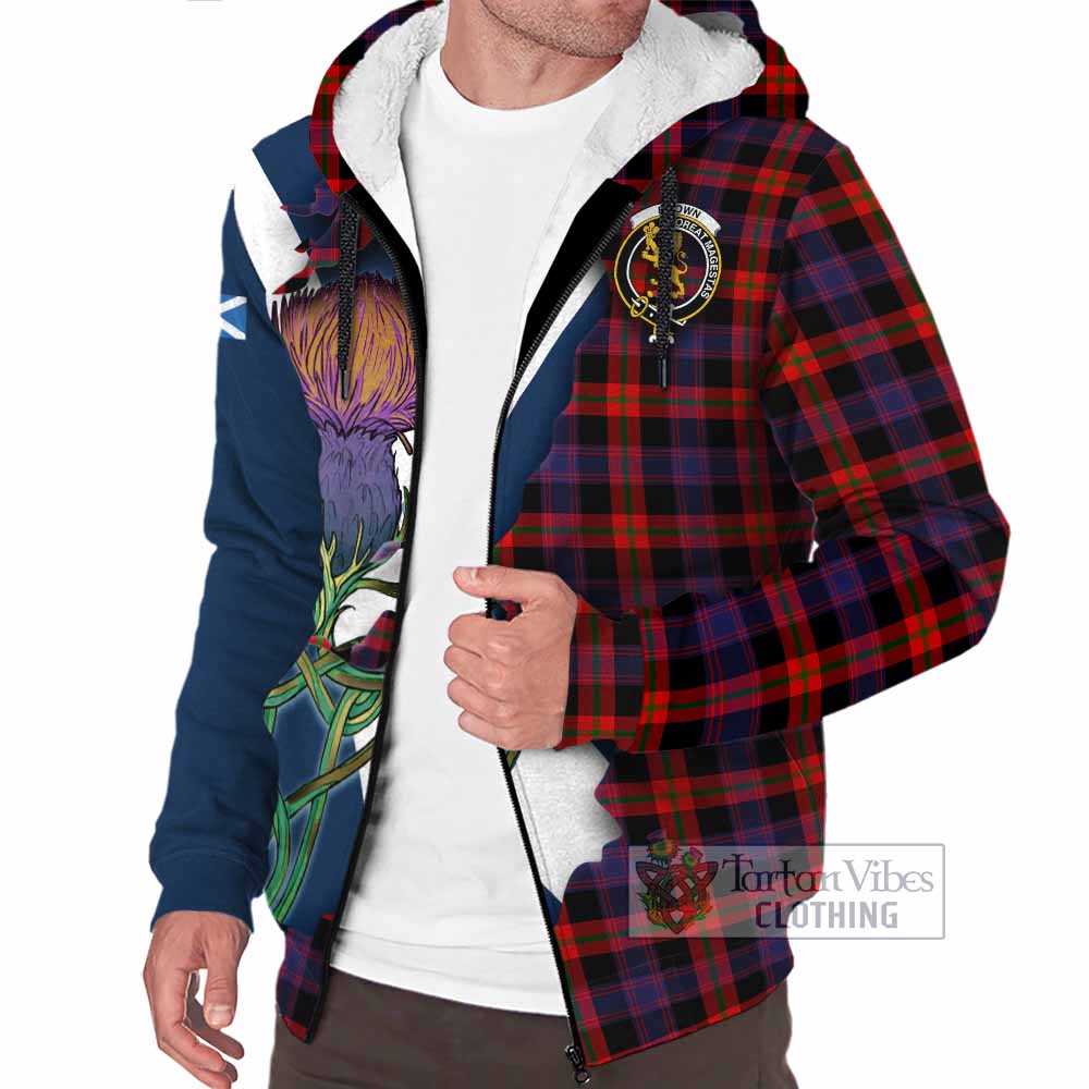 Tartan Vibes Clothing Brown (Broun) Tartan Family Crest Sherpa Hoodie Scottish Thistle Celtic Inspired