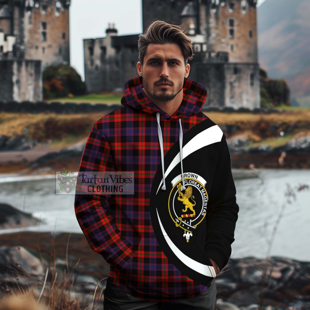 Tartan Vibes Clothing Brown (Broun) Tartan Cotton Hoodie with Family Crest Circle Style