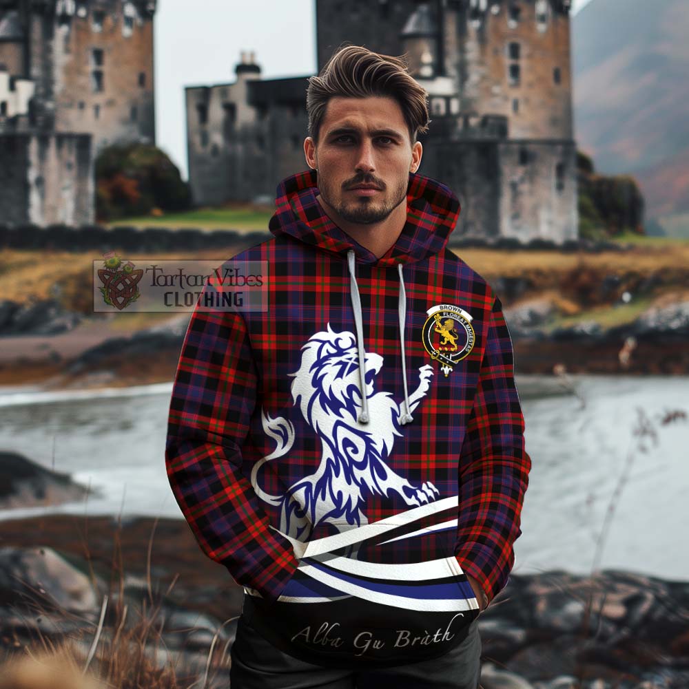 Tartan Vibes Clothing Brown (Broun) Tartan Cotton Hoodie with Alba Gu Brath Regal Lion Emblem