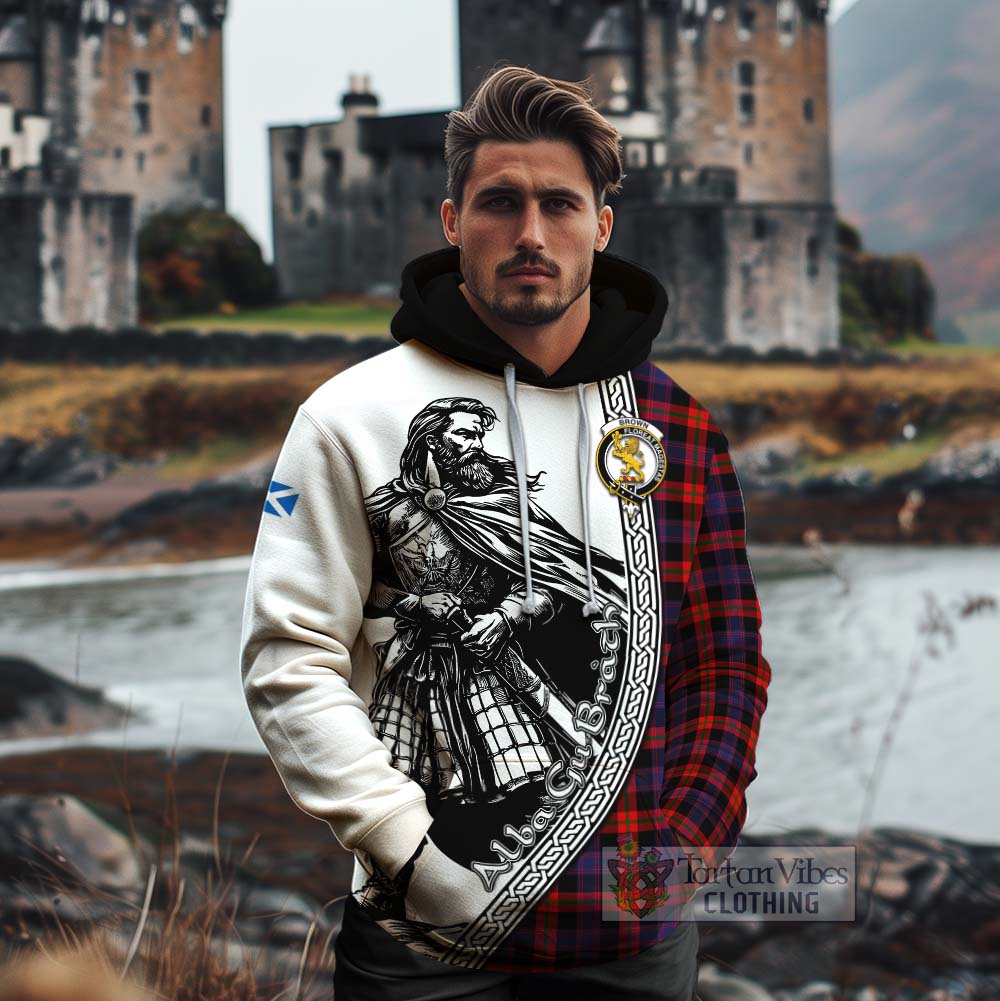 Tartan Vibes Clothing Brown (Broun) Tartan Clan Crest Cotton Hoodie with Highlander Warrior Celtic Style