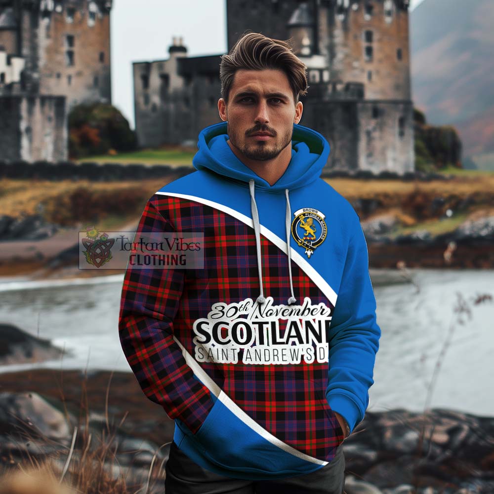 Tartan Vibes Clothing Brown (Broun) Family Crest Tartan Cotton Hoodie Celebrate Saint Andrew's Day in Style
