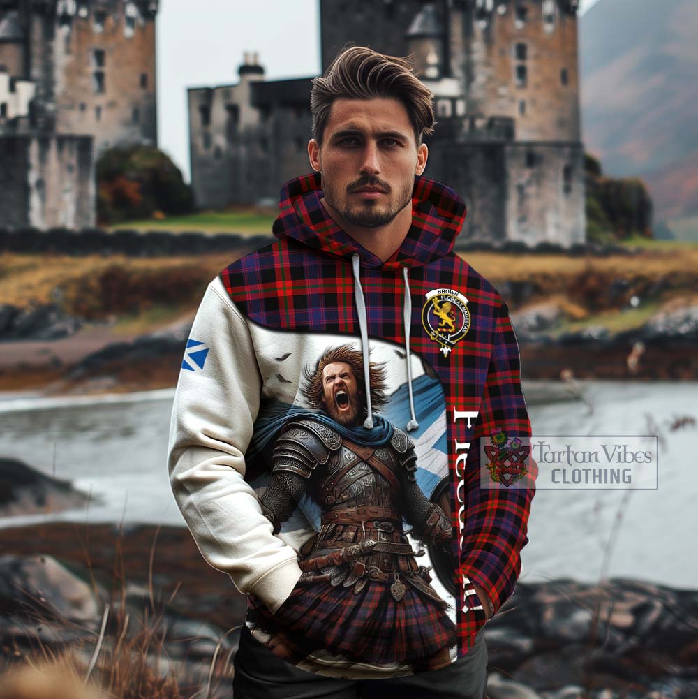 Tartan Vibes Clothing Brown (Broun) Crest Tartan Cotton Hoodie Inspired by the Freedom of Scottish Warrior