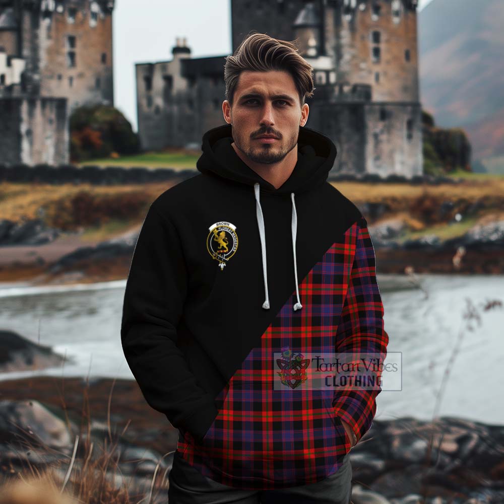 Tartan Vibes Clothing Brown (Broun) Tartan Cotton Hoodie with Family Crest and Military Logo Style