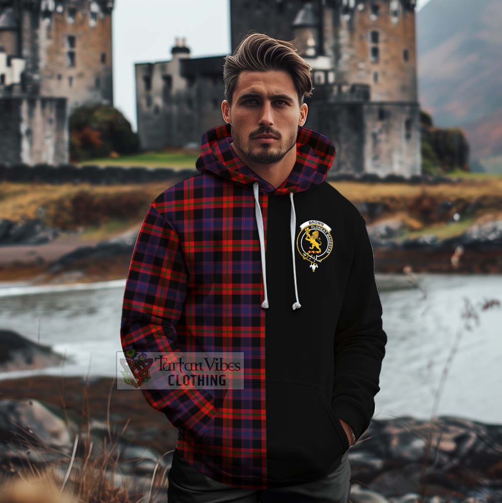 Tartan Vibes Clothing Brown (Broun) Tartan Cotton Hoodie with Family Crest and Half Of Me Style