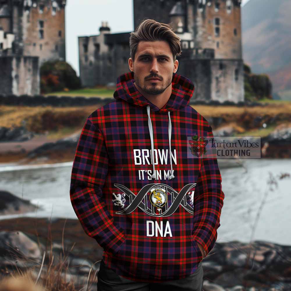 Tartan Vibes Clothing Brown (Broun) Tartan Cotton Hoodie with Family Crest DNA In Me Style