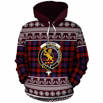 Brown (Broun) Clan Tartan Christmas Cotton Hoodie with Family Crest - Tartan Vibes Clothing