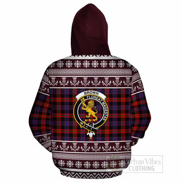 Brown (Broun) Clan Tartan Christmas Cotton Hoodie with Family Crest - Tartan Vibes Clothing