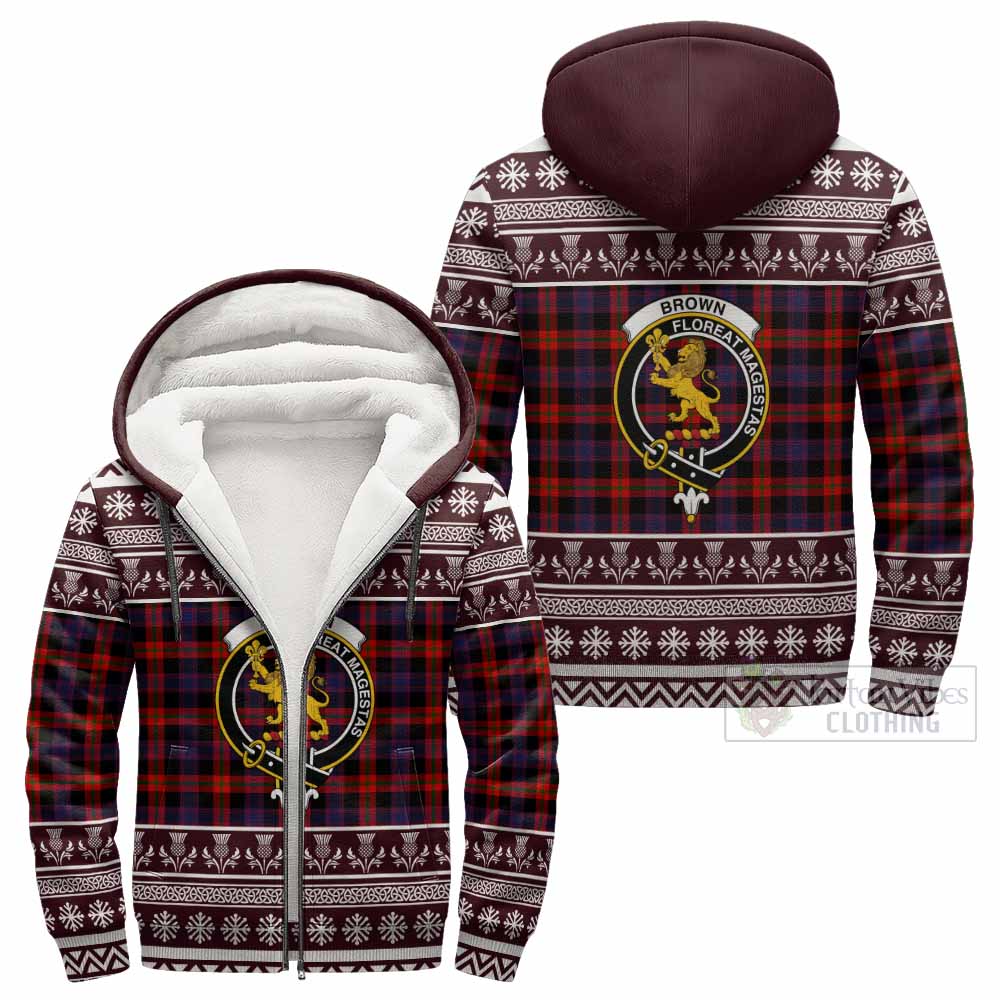 Brown (Broun) Clan Tartan Christmas Fleece Hoodie with Family Crest - Tartan Vibes Clothing
