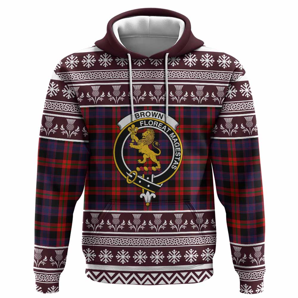 Brown (Broun) Clan Tartan Christmas Hoodie with Family Crest - Tartan Vibes Clothing