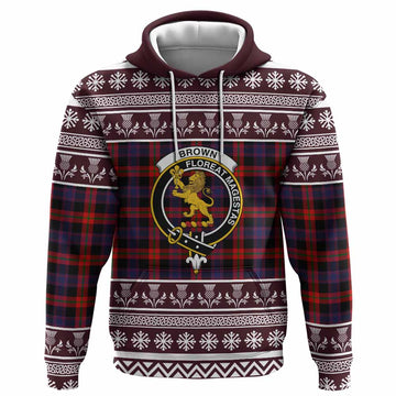 Brown (Broun) Clan Tartan Christmas Hoodie with Family Crest
