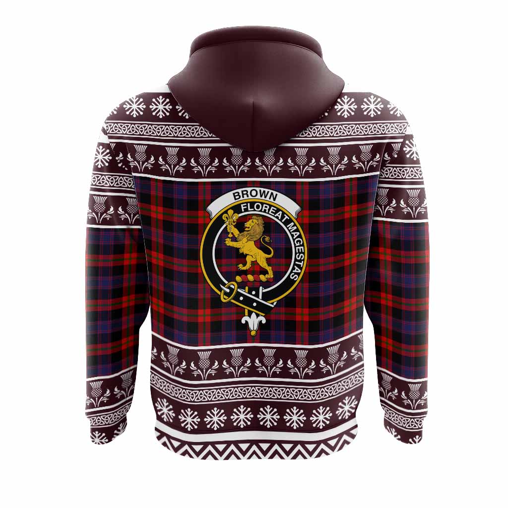 Brown (Broun) Clan Tartan Christmas Hoodie with Family Crest - Tartan Vibes Clothing