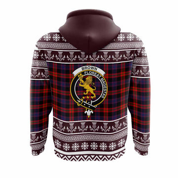 Brown (Broun) Clan Tartan Christmas Hoodie with Family Crest