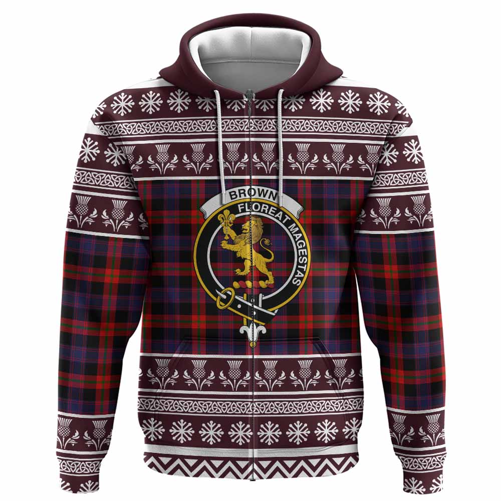 Brown (Broun) Clan Tartan Christmas Hoodie with Family Crest - Tartan Vibes Clothing