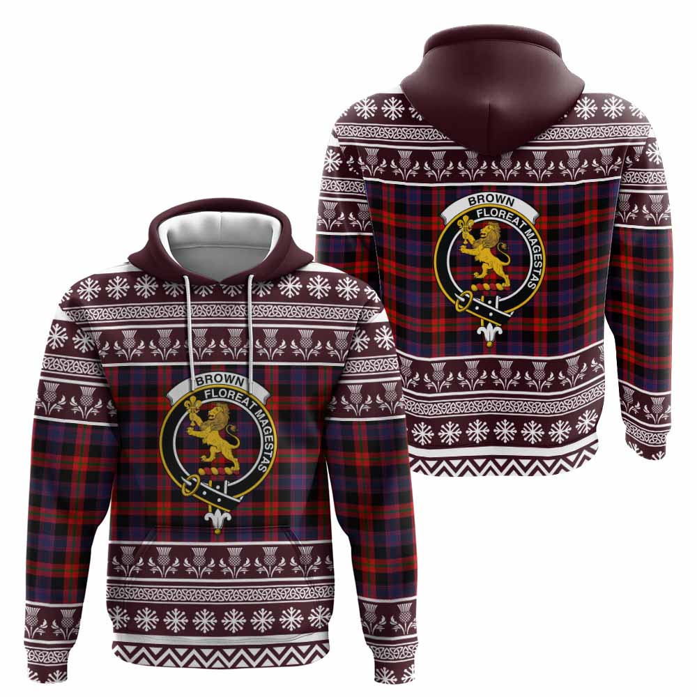 Brown (Broun) Clan Tartan Christmas Hoodie with Family Crest - Tartan Vibes Clothing