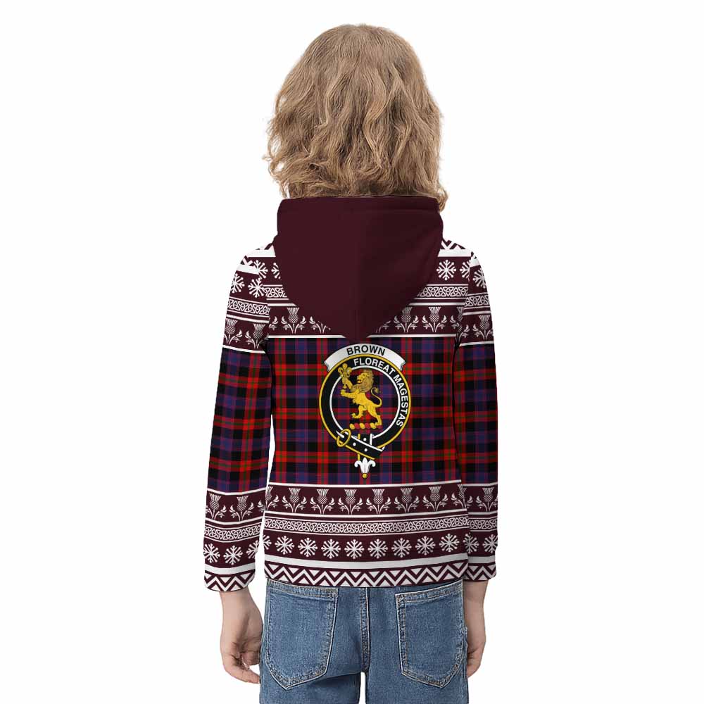 Brown (Broun) Clan Tartan Christmas Kid Hoodie with Family Crest - Tartan Vibes Clothing