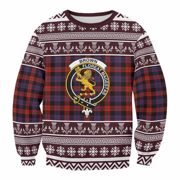 Brown (Broun) Clan Tartan Christmas Sweatshirt with Family Crest - Tartan Vibes Clothing