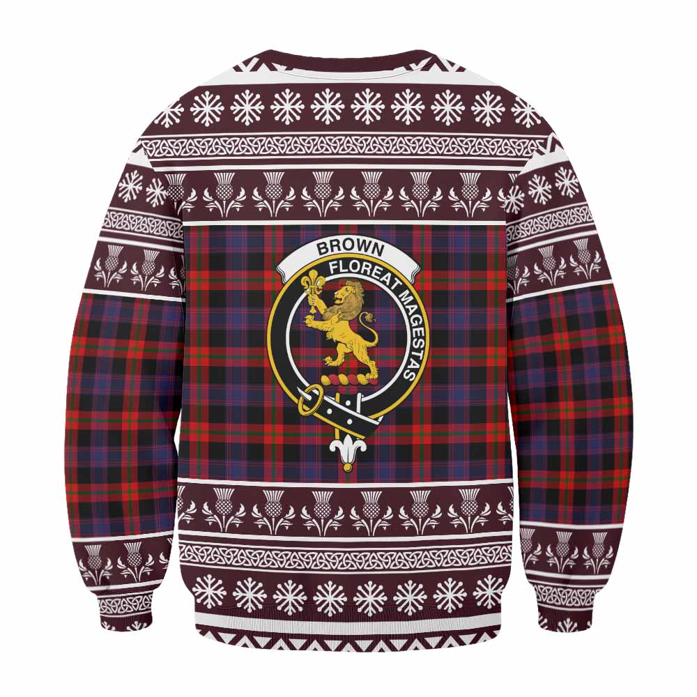 Brown (Broun) Clan Tartan Christmas Sweatshirt with Family Crest - Tartan Vibes Clothing