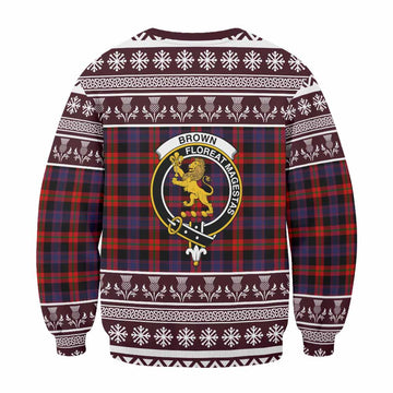 Brown (Broun) Clan Tartan Christmas Sweatshirt with Family Crest - Tartan Vibes Clothing