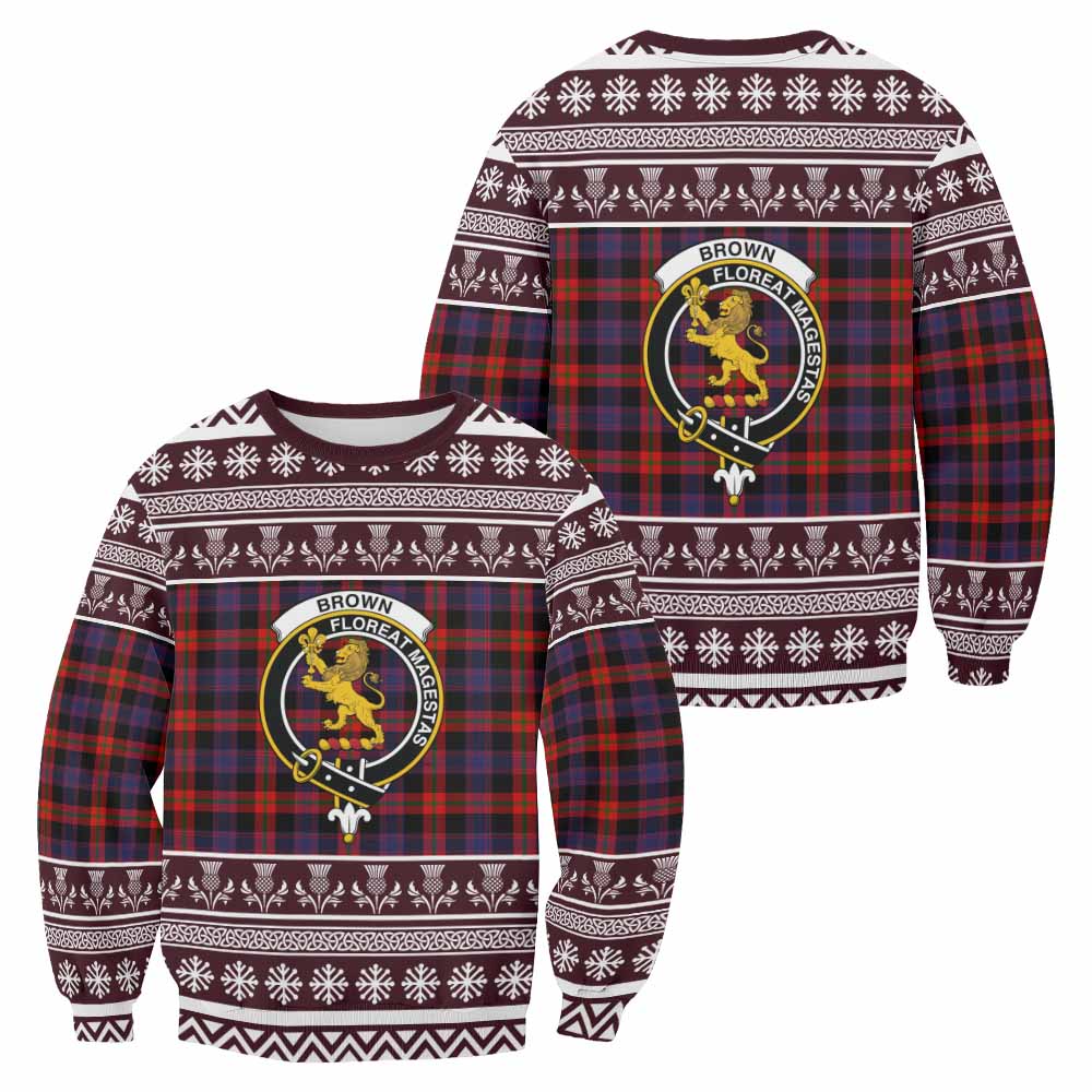 Brown (Broun) Clan Tartan Christmas Sweatshirt with Family Crest - Tartan Vibes Clothing