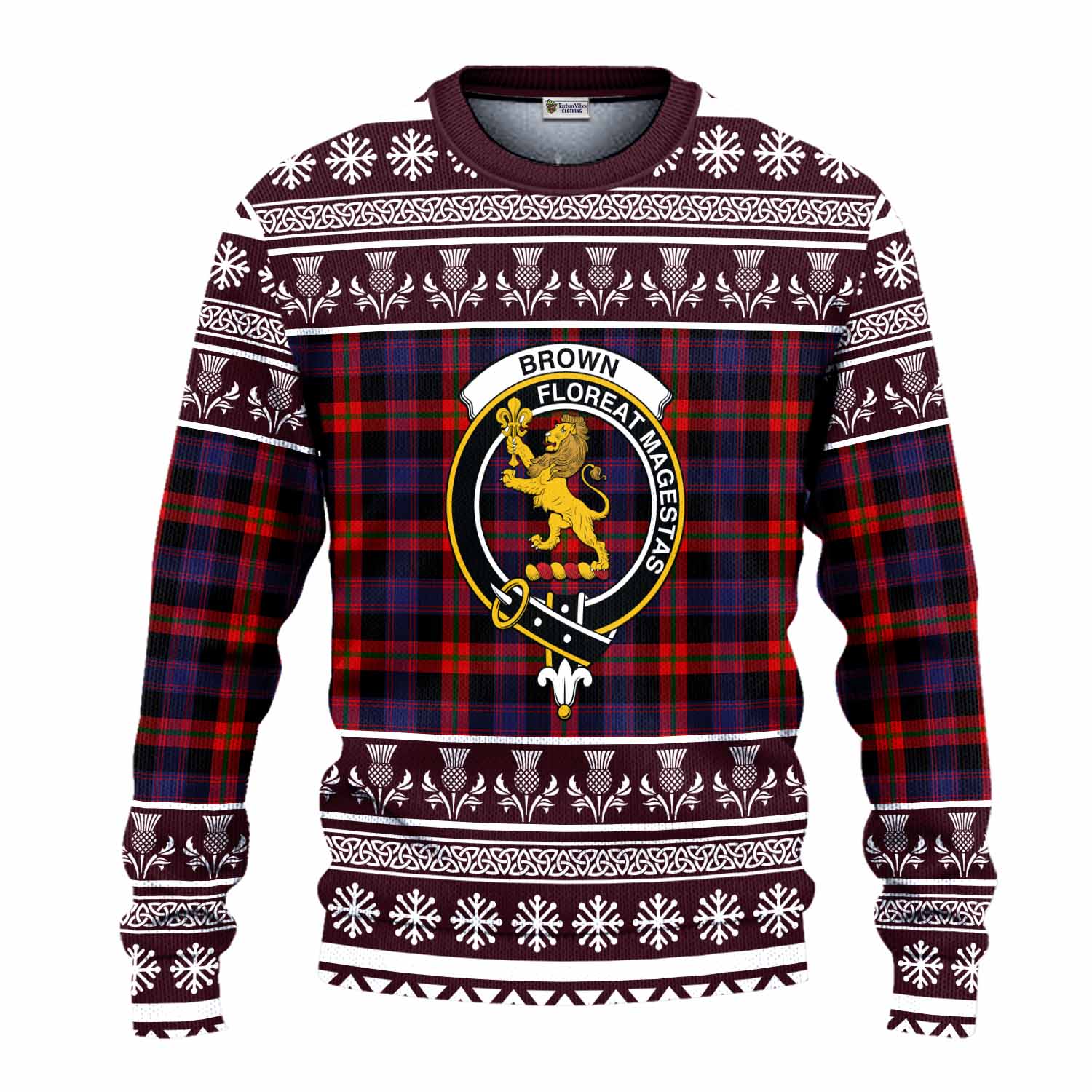 Brown (Broun) Clan Tartan Christmas Ugly Sweater with Family Crest - Tartan Vibes Clothing