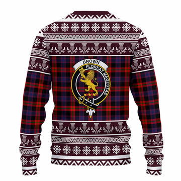 Brown (Broun) Clan Tartan Christmas Ugly Sweater with Family Crest - Tartan Vibes Clothing