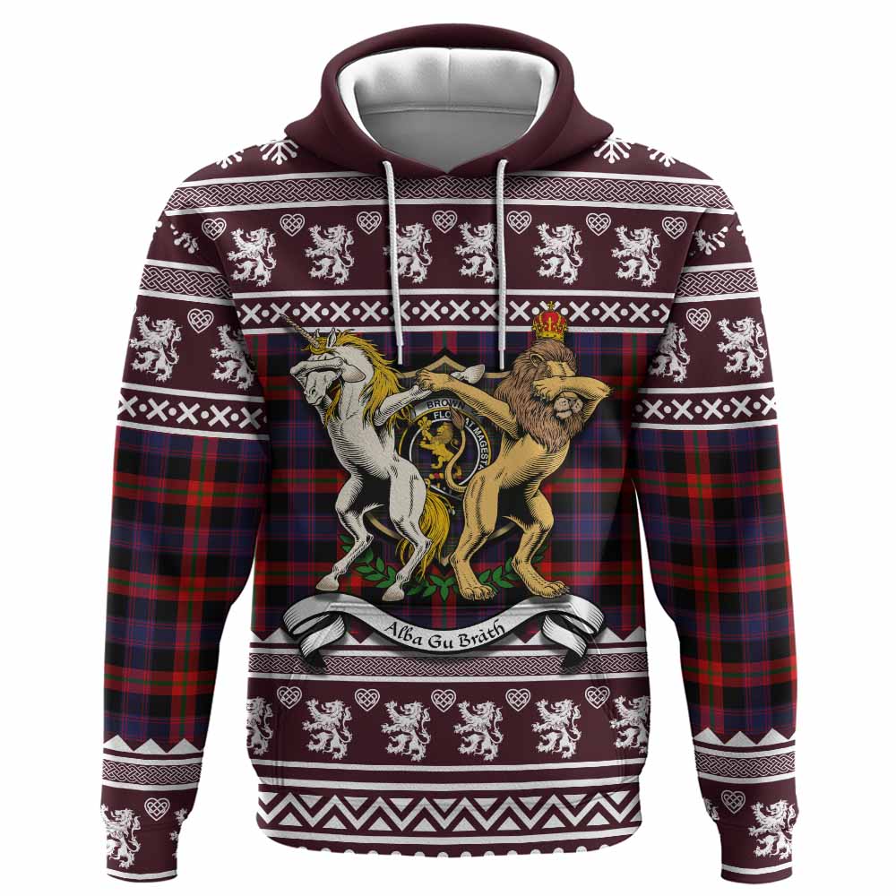 Brown (Broun) Clan Tartan Crest Christmas Hoodie Coat of Arms Funny Style - Tartan Vibes Clothing