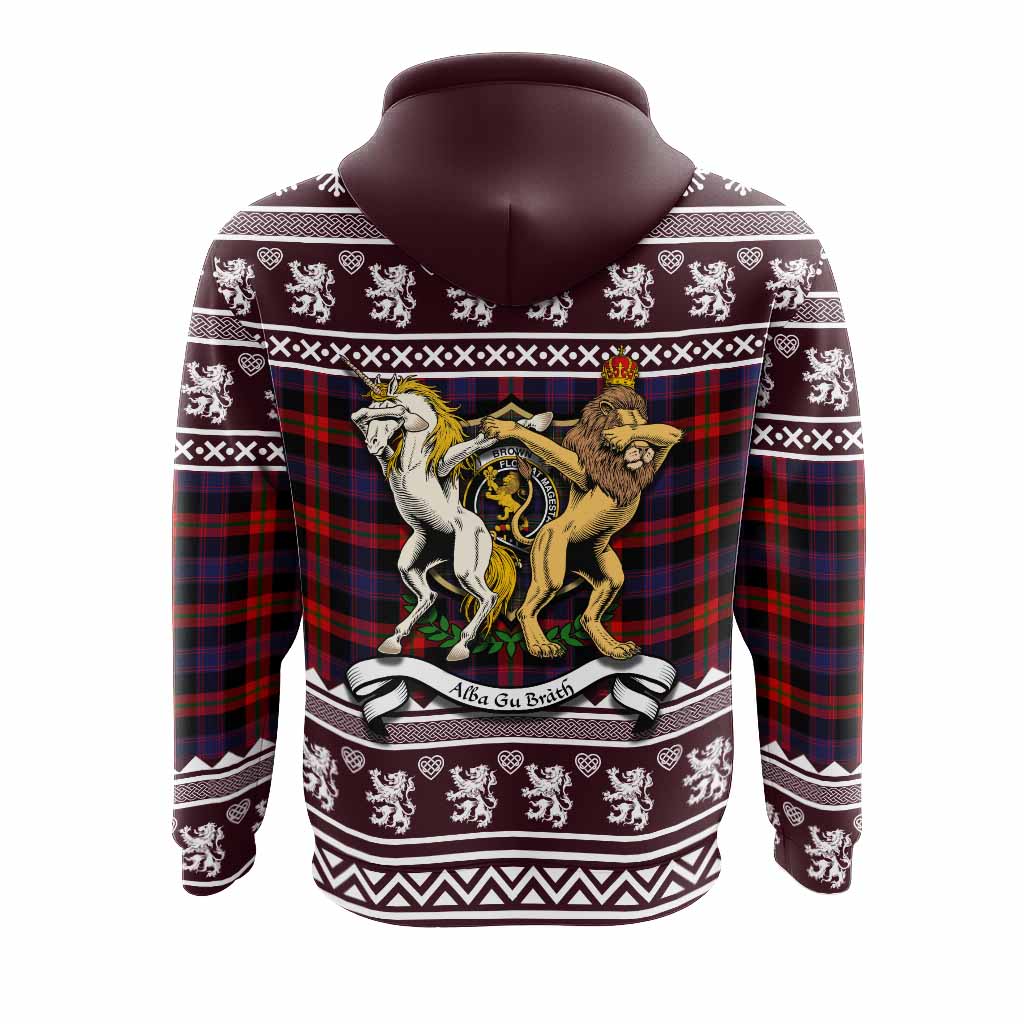 Brown (Broun) Clan Tartan Crest Christmas Hoodie Coat of Arms Funny Style - Tartan Vibes Clothing