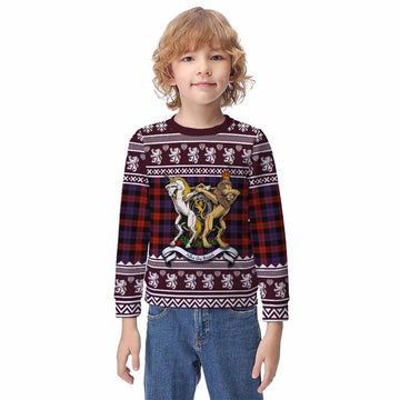 Brown (Broun) Clan Tartan Crest Christmas Kid Ugly Sweatshirt Coat of Arms Funny Style - Tartan Vibes Clothing