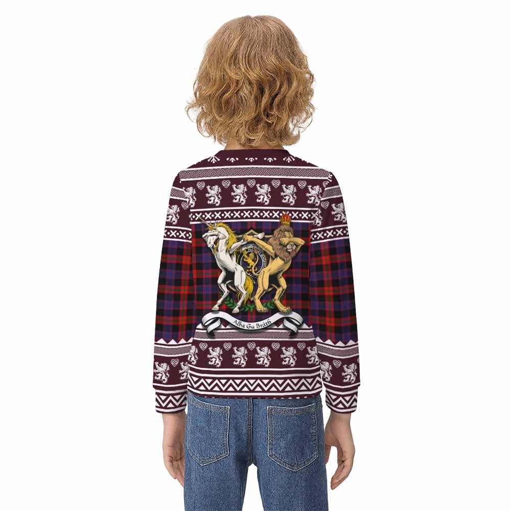 Brown (Broun) Clan Tartan Crest Christmas Kid Ugly Sweatshirt Coat of Arms Funny Style - Tartan Vibes Clothing