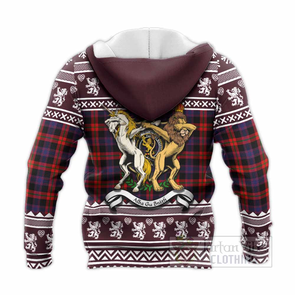 Brown (Broun) Clan Tartan Crest Christmas Knitted Hoodie Coat of Arms Funny Style - Tartan Vibes Clothing