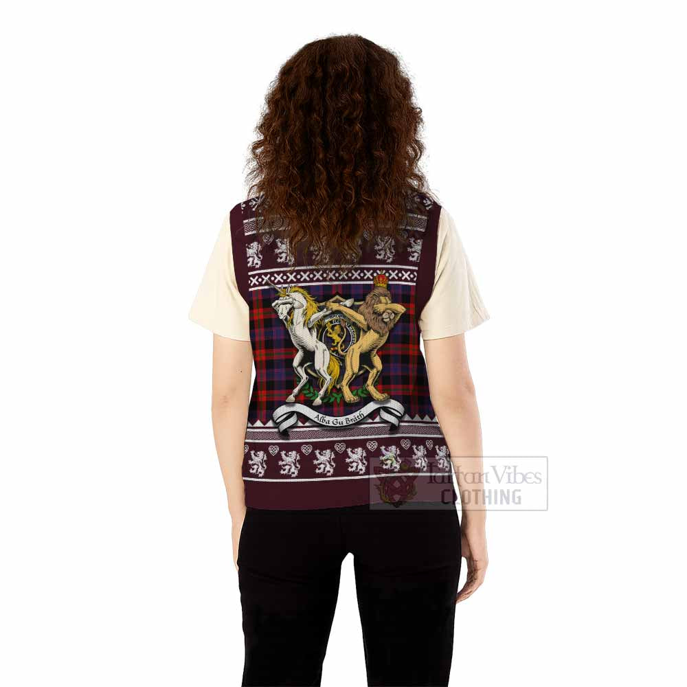 Brown (Broun) Clan Tartan Crest Christmas Knitted V-Neck Vest Coat of Arms Funny Style - Tartan Vibes Clothing