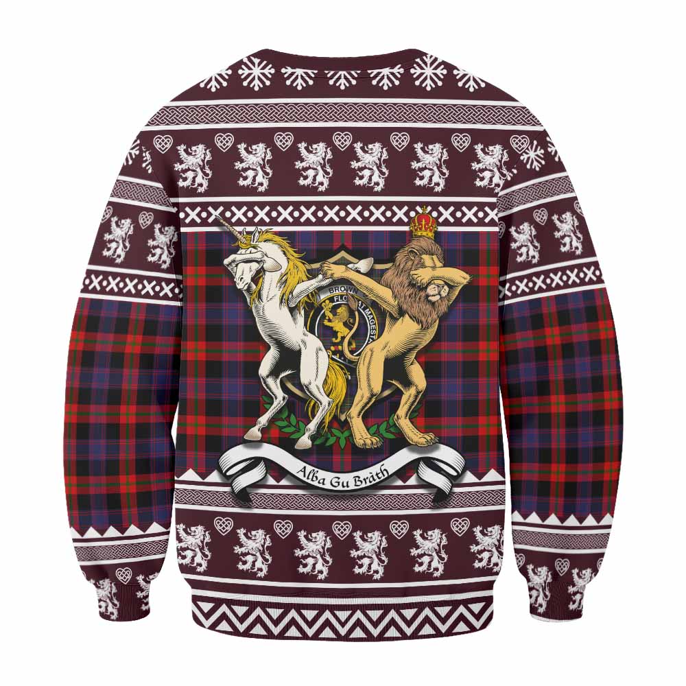Brown (Broun) Clan Tartan Crest Christmas Sweatshirt Coat of Arms Funny Style - Tartan Vibes Clothing