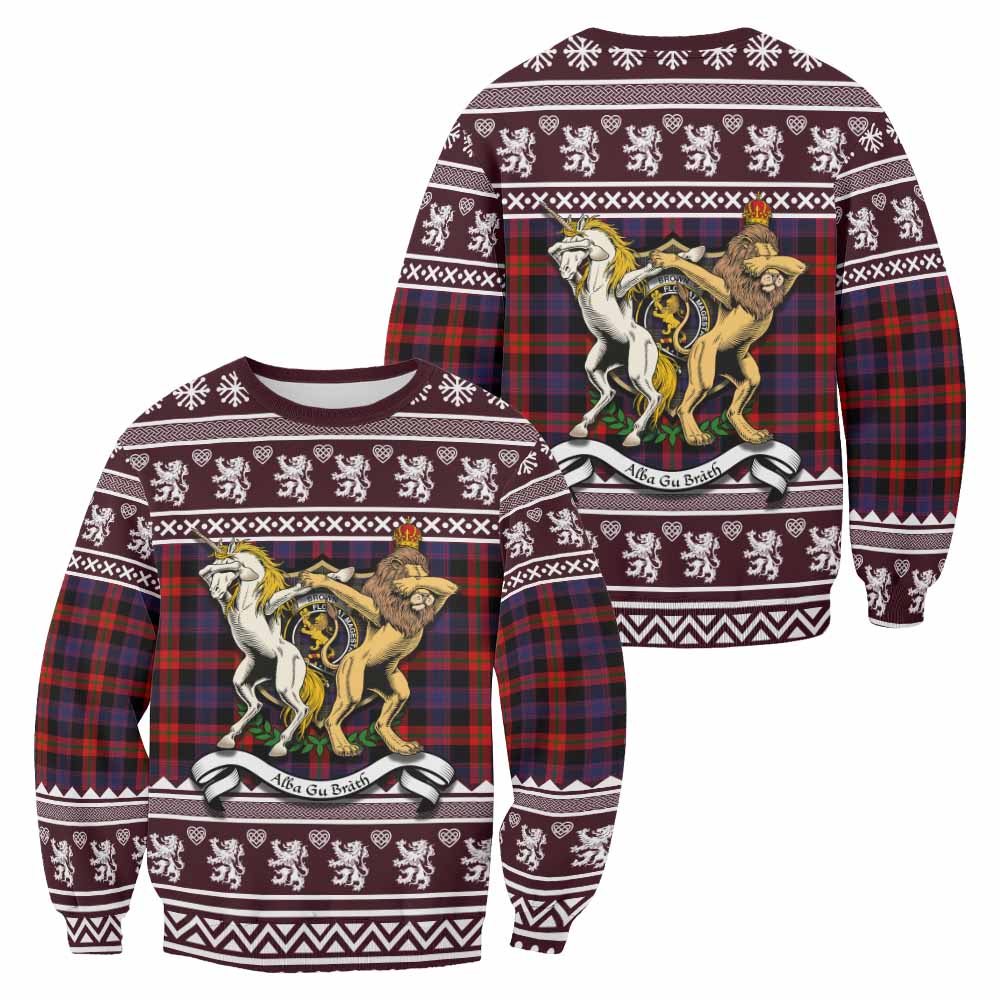 Brown (Broun) Clan Tartan Crest Christmas Sweatshirt Coat of Arms Funny Style - Tartan Vibes Clothing