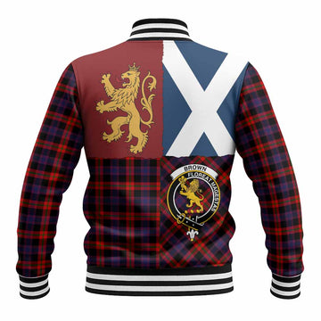 Brown (Broun) Crest Tartan Baseball Jacket with Lion Rampant Saltire Style