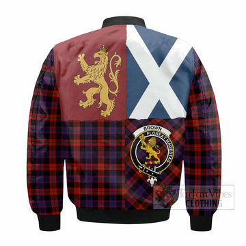 Brown (Broun) Crest Tartan Bomber Jacket with Lion Rampant Saltire Style