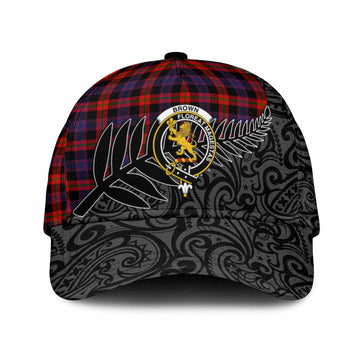 Brown (Broun) Crest Tartan Classic Cap with New Zealand Silver Fern Half Style