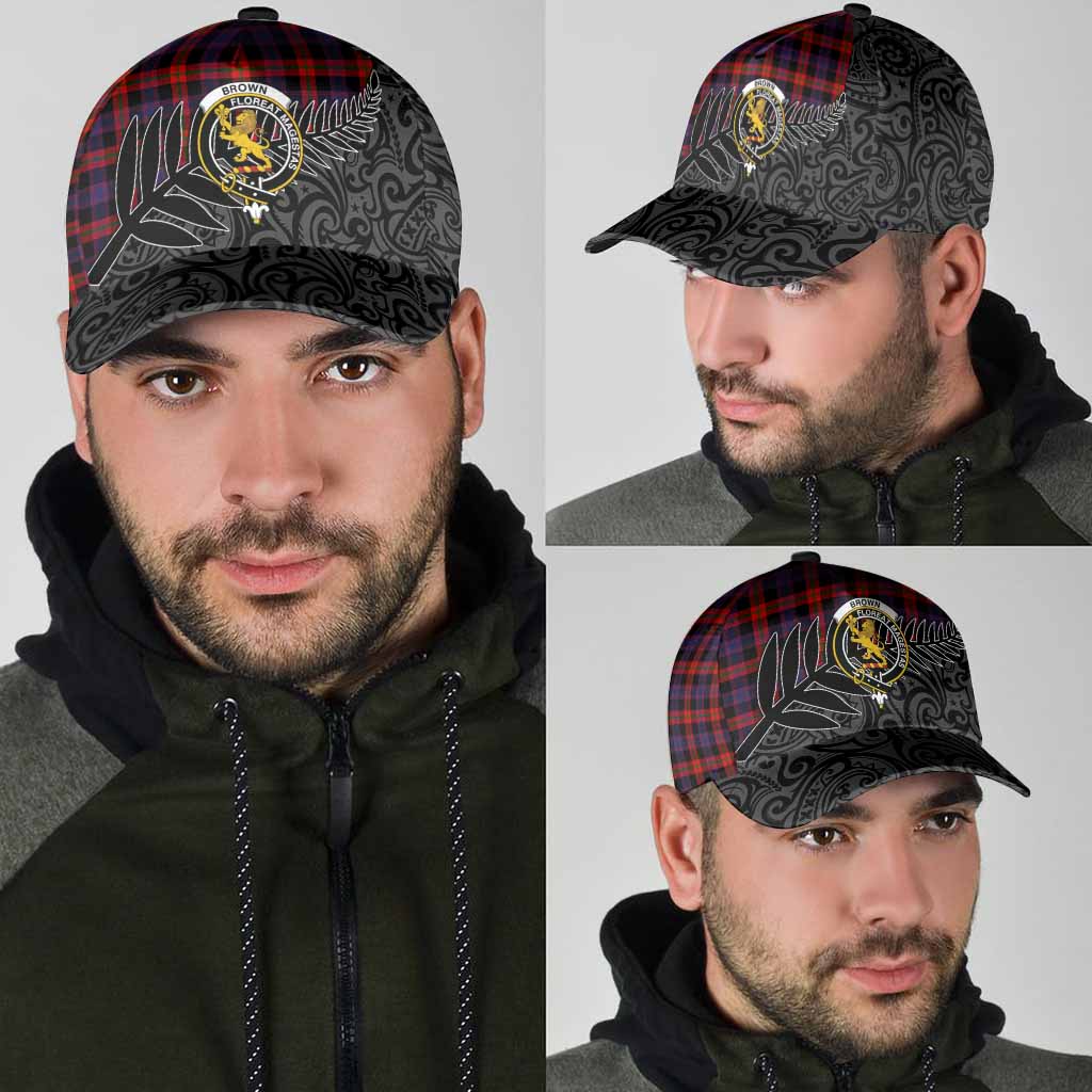 Brown (Broun) Crest Tartan Classic Cap with New Zealand Silver Fern Half Style