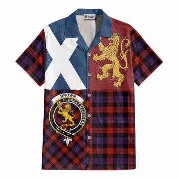 Brown (Broun) Crest Tartan Cotton Hawaiian Shirt with Lion Rampant Saltire Style - Tartan Vibes Clothing
