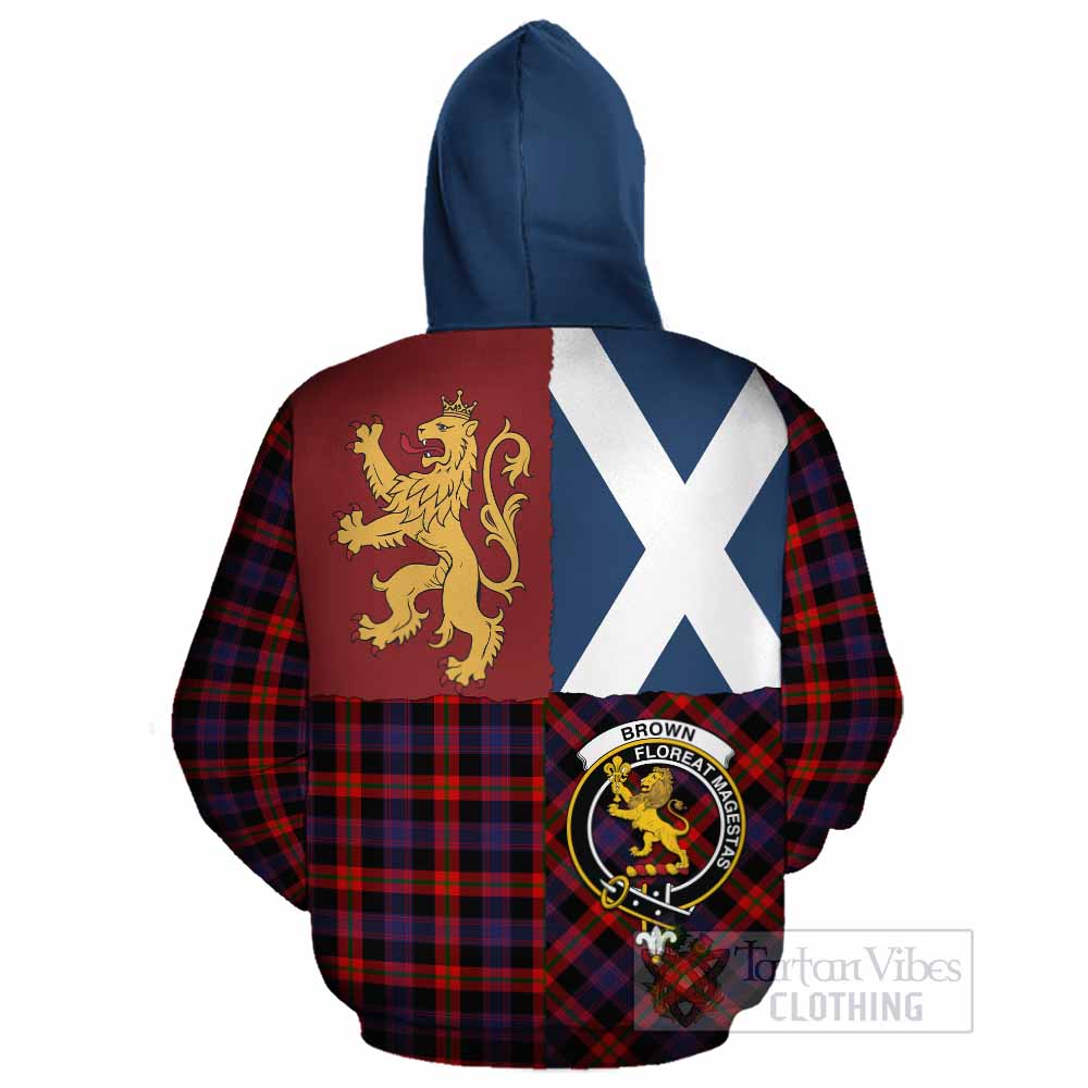 Brown (Broun) Crest Tartan Cotton Hoodie with Lion Rampant Saltire Style - Tartan Vibes Clothing