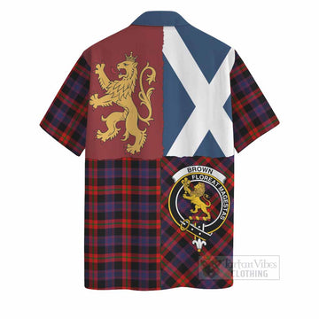 Brown (Broun) Crest Tartan Hawaiian Shirt with Lion Rampant Saltire Style