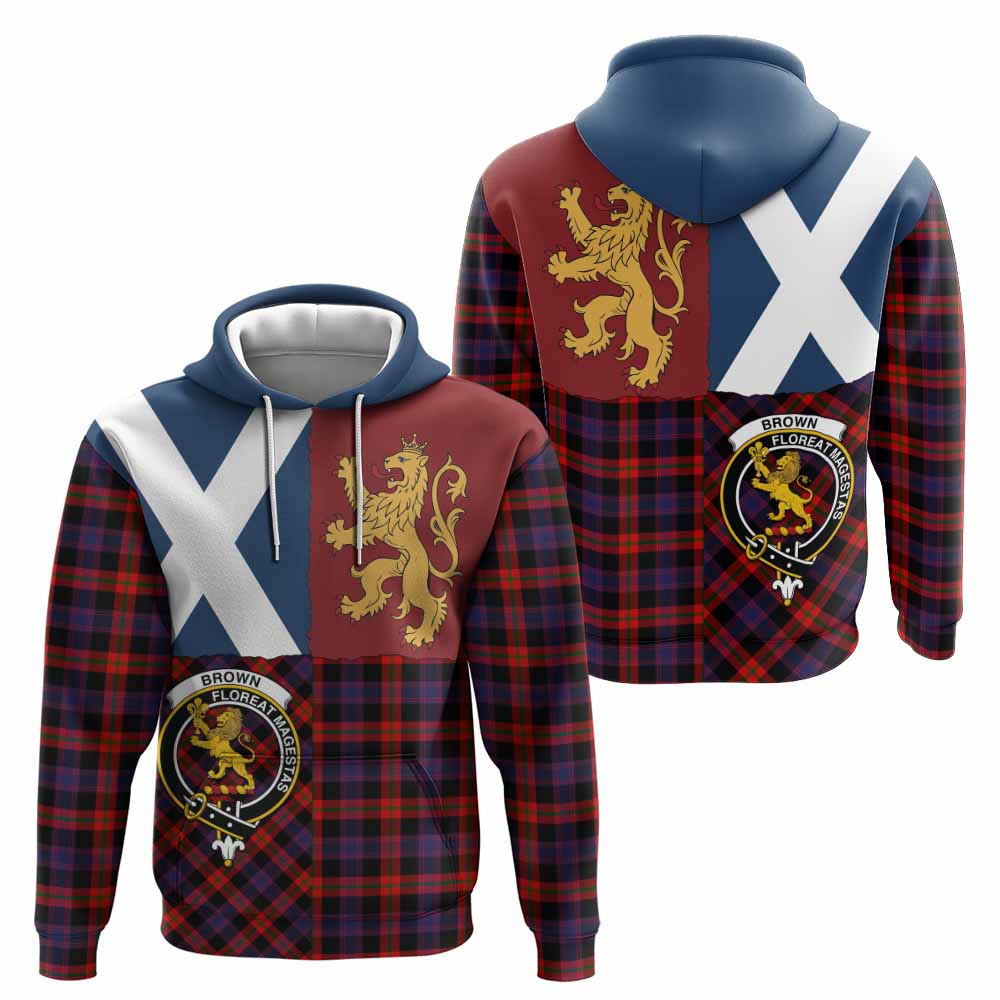 Brown (Broun) Crest Tartan Hoodie with Lion Rampant Saltire Style