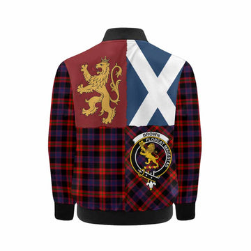 Brown (Broun) Crest Tartan Kid Bomber Jacket with Lion Rampant Saltire Style - Tartan Vibes Clothing
