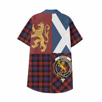 Brown (Broun) Crest Tartan Kid Hawaiian Shirt with Lion Rampant Saltire Style - Tartan Vibes Clothing