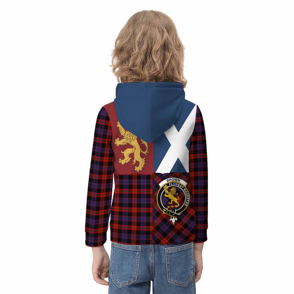 Brown (Broun) Crest Tartan Kid Hoodie with Lion Rampant Saltire Style - Tartan Vibes Clothing