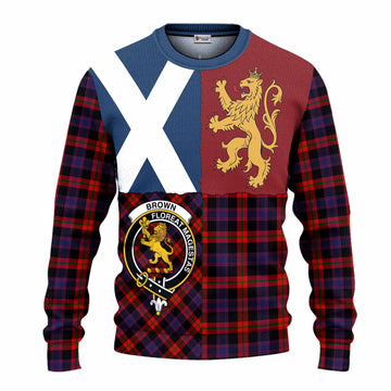 Brown (Broun) Crest Tartan Knitted Sweater with Lion Rampant Saltire Style
