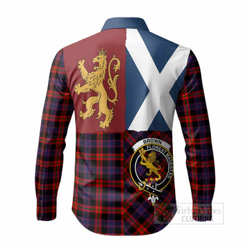 Brown (Broun) Crest Tartan Long Sleeve Button Shirts with Lion Rampant Saltire Style