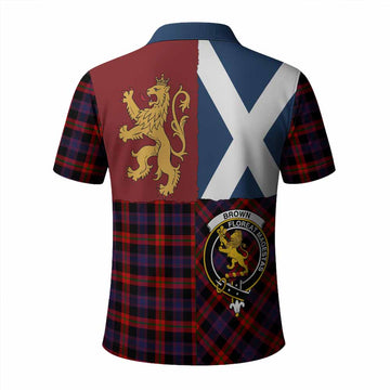 Brown (Broun) Crest Tartan Polo Shirt with Lion Rampant Saltire Style