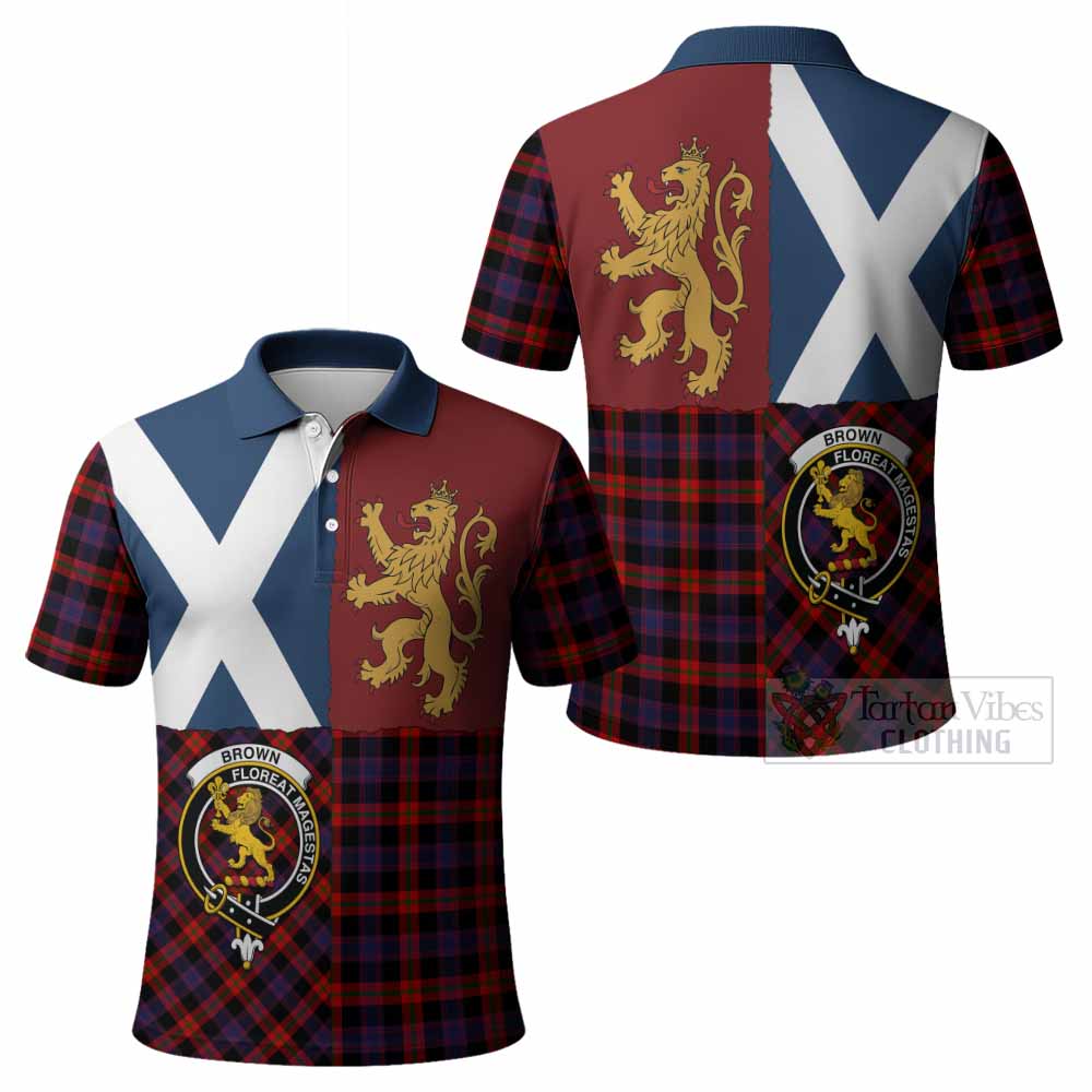 Brown (Broun) Crest Tartan Polo Shirt with Lion Rampant Saltire Style